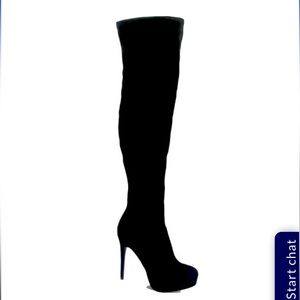 Black thigh high suede heeled boots